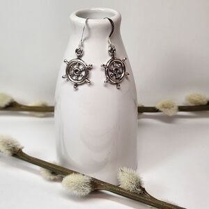 Boating Wheel Charm Earrings on Sterling Silver French Earwires
